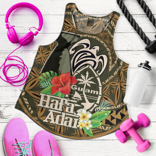 Guam Custom Personalised Women Tank Hafa Adai Seal Flower Tropical Retro Style