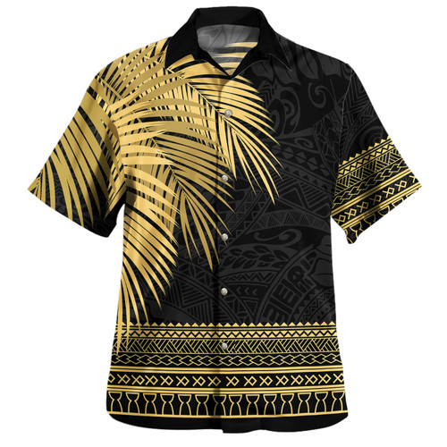 Guam Hawaiian Shirt Micronesian Fabric Leaves Golden