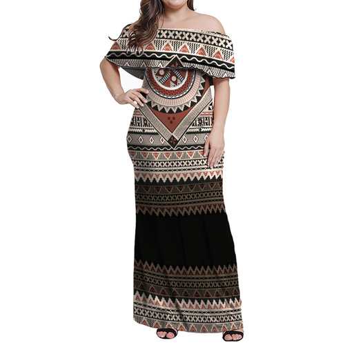 Fiji Off Shoulder Long Dresses Fiji Traditional Culture - Tapa Cloth