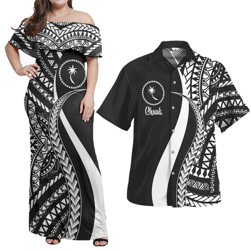 Chuuk Combo Dress And Shirt - Micronesian Tentacle Tribal Pattern White