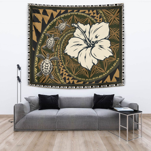 Polynesian Turtle Retro Style Tapestry