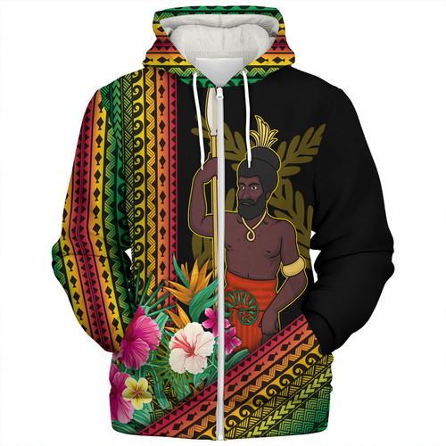 Vanuatu Sherpa Hoodie Polynesia Pattern With Tropical Flower