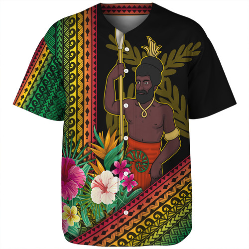 Vanuatu Baseball Shirt Polynesia Pattern With Tropical Flower