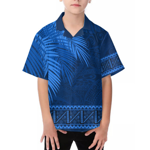 Samoa Hawaiian Shirt Masi Dobby Fabric Leaves (Kid)