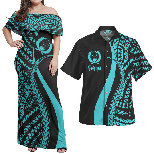 Pohnpei Combo Dress And Shirt - Micronesian Tentacle Tribal Pattern Turquoise