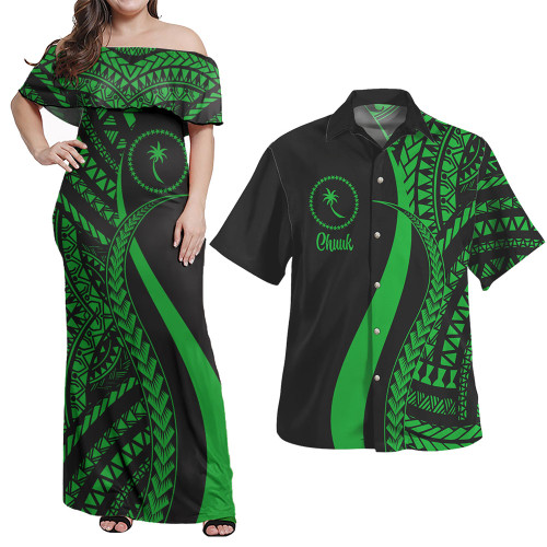 Chuuk Combo Dress And Shirt - Micronesian Tentacle Tribal Pattern Green
