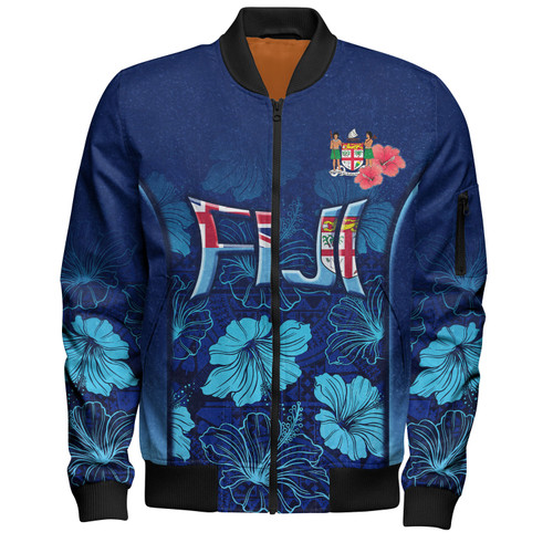 Fiji Bomber Jacket Fijian Traditional Patterns Hibiscus Flowers