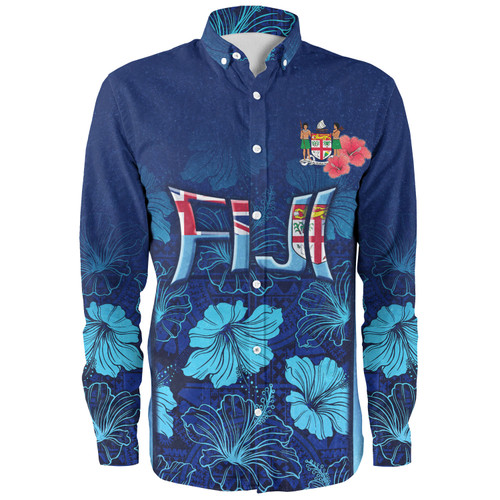 Fiji Long Sleeve Shirt Fijian Traditional Patterns Hibiscus Flowers