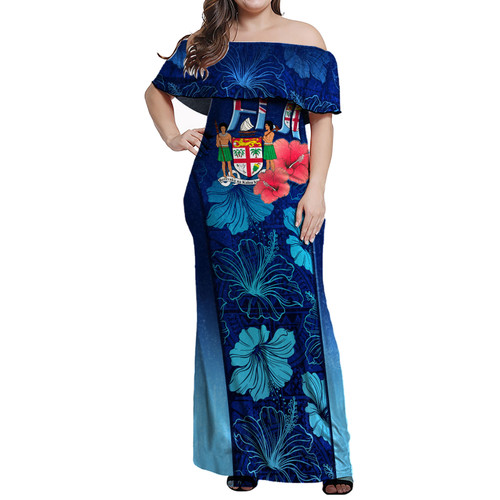 Fiji Off Shoulder Long Dresses Fijian Traditional Patterns Hibiscus Flowers