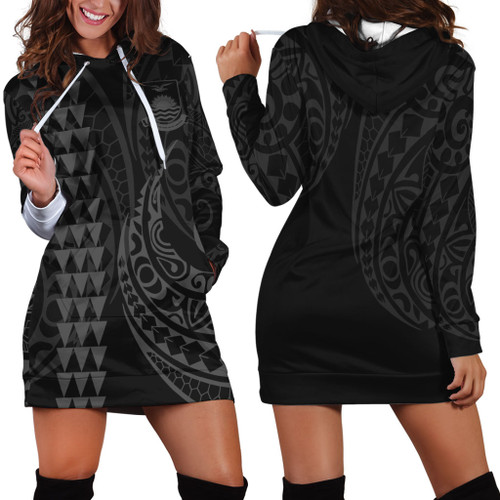 Kiribati Hoodie Dress Kakau Style Grey