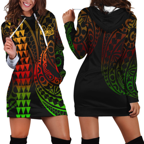 Marquesas Islands Hoodie Dress Kakau Style Reggae