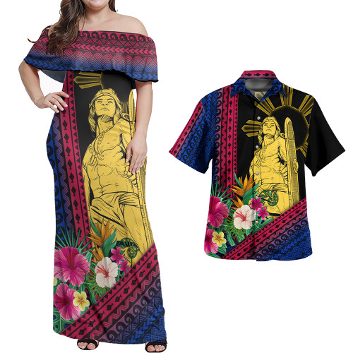 Philippines Filipinos Combo Dress And Shirt Lapu Lapu Polynesia Pattern With Tropical Flower