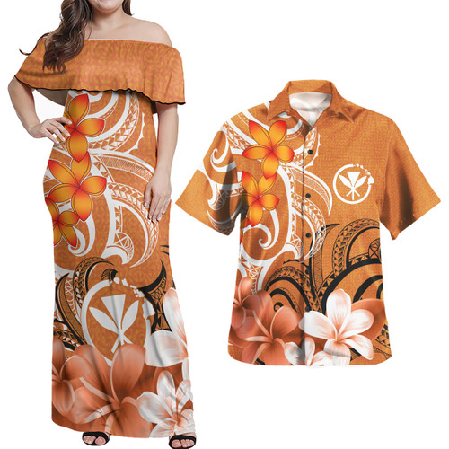 Hawaii Polynesian Pattern Combo Dress And Shirt - Floral Spirit Orange