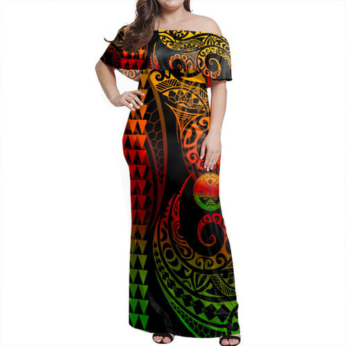 Marshall Islands Off Shoulder Long Dress Kakau Style Reggae