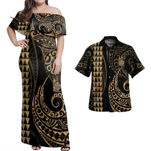 New Caledonia Combo Dress And Shirt Kakau Style Gold