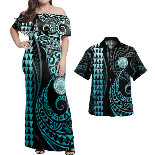 Palau Combo Dress And Shirt Kakau Style Turquoise