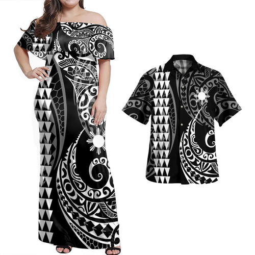 Philippines Filipinos Combo Dress And Shirt Kakau Style White