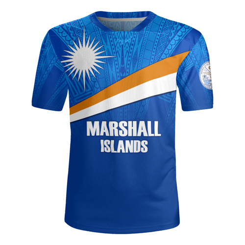 Marshall Islands Flag Color With Traditional Patterns Men's All Over Printing Rugby Jersey