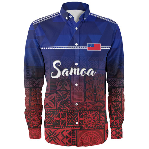 Samoa Long Sleeve Shirt Lowpolly Pattern with Polynesian Motif