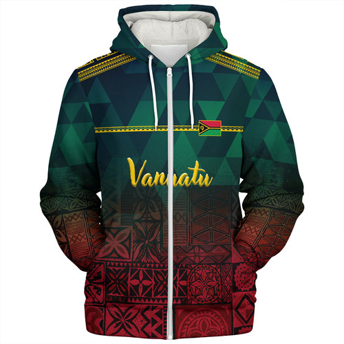 Vanuatu Sherpa Hoodie Lowpolly Pattern with Polynesian Motif