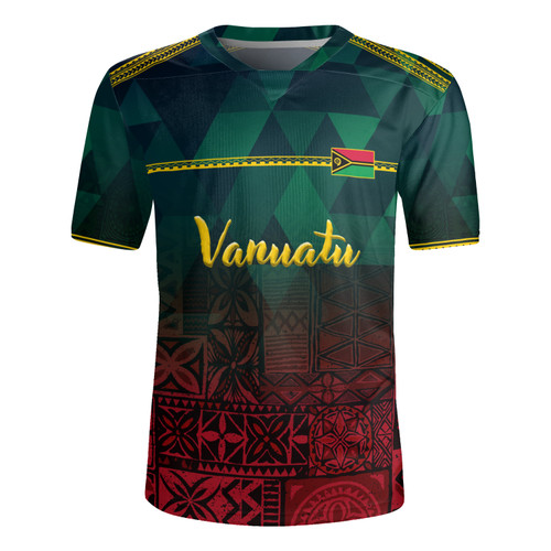 Vanuatu Rugby Jersey Lowpolly Pattern with Polynesian Motif
