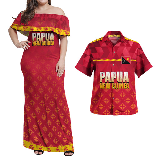 Papua New Guinea Combo Dress And Shirt Lowpolly Pattern with Polynesian Motif