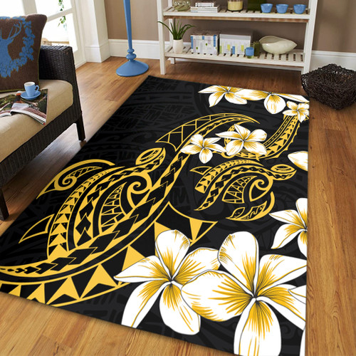 Hawaii Area Rug Polynesian Tribal Tattoo Plumeria Flower