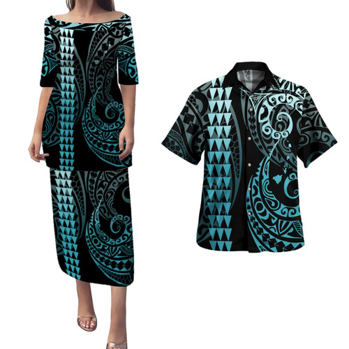 Hawaii Combo Puletasi And Shirt Kakau Style Turquoise