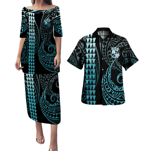 Tonga Combo Puletasi And Shirt Kakau Style Turquoise