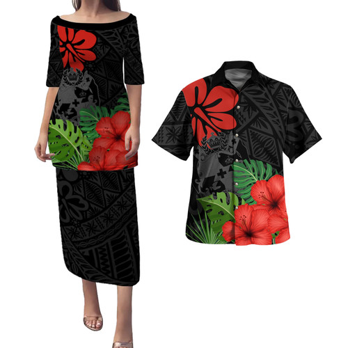 Tonga Combo Puletasi And Shirt Coat Of Arms Polynesian Hibiscus