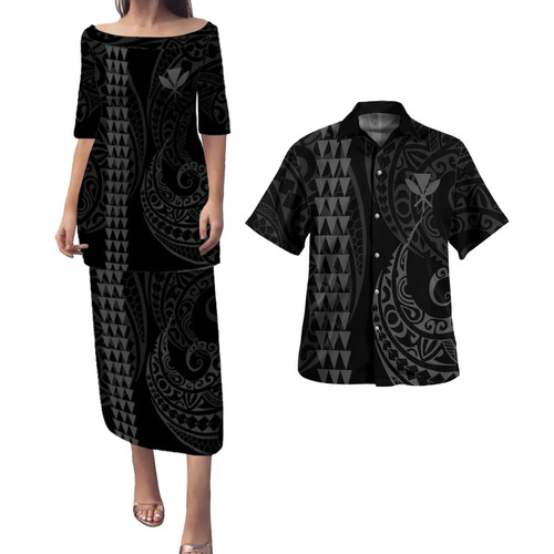 Hawaii Combo Puletasi And Shirt Kanaka Kakau Style Grey