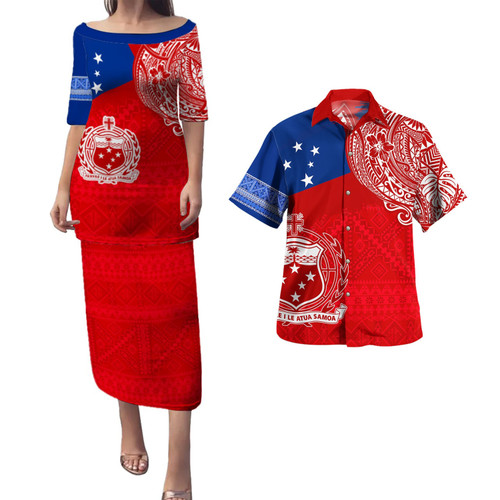 Samoa Combo Puletasi And Shirt Polynesian Flag With Coat Of Arms