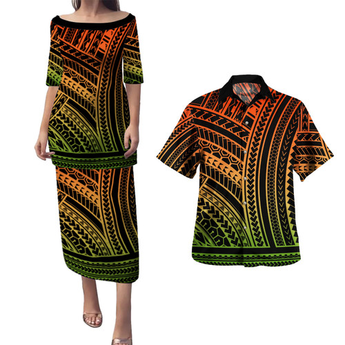 Hawaii Combo Puletasi And Shirt Polynesian Pattern Tattoo Color