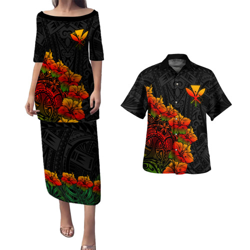 Hawaii Combo Puletasi And Shirt Kanaka Map Style Tropical