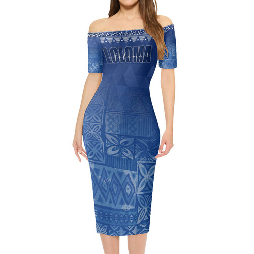 Fiji Short Sleeve Off The Shoulder Lady Dress Lowpolly With Tribal Motif
