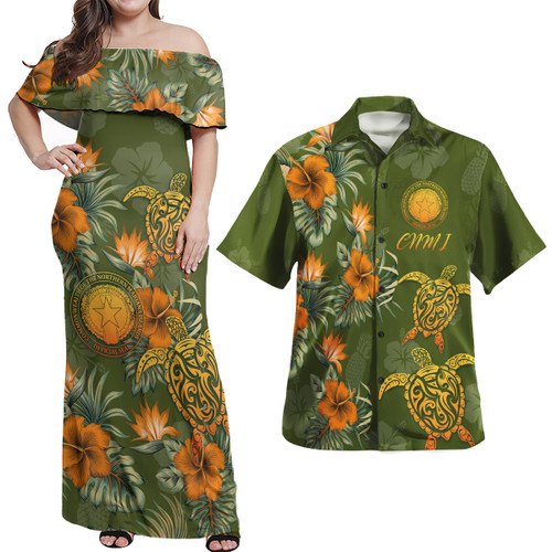 Northern Mariana Islands Polynesian Pattern Combo Dress And Shirt Tropical Summer