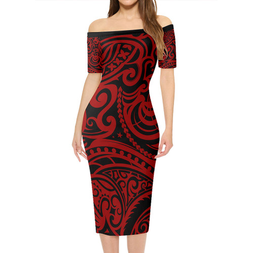 Hawaii Short Sleeve Off The Shoulder Lady Dress Tribal Maori