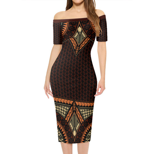Samoa Short Sleeve Off The Shoulder Lady Dress Siapo Design Flower
