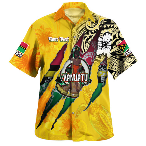 Vanuatu Hawaiian Shirt Custom Vanuatuan‎ Blood Inside Me Polynesian Sleeve Tattoo Tropical Yellow
