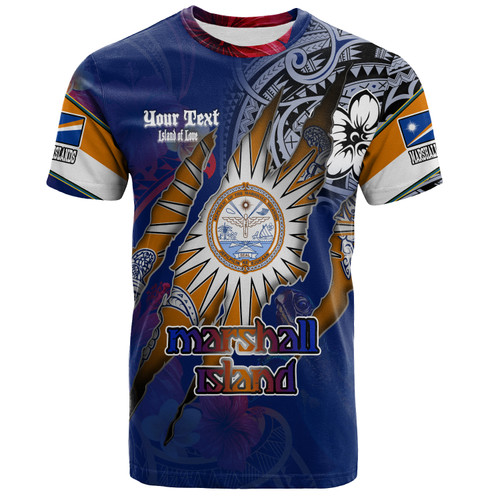 Marshall Islands T-Shirt Custom Marshallese Blood Inside Me Polynesian Sleeve Tattoo Tropical Blue