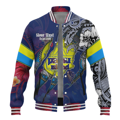 Palau Baseball Jacket Custom Palauan Blood Inside Me Polynesian Sleeve Tattoo Tropical Blue