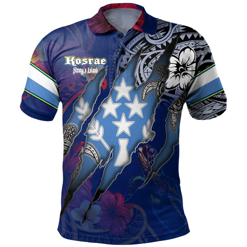 Kosrae Polo Shirt Custom Kosraean Blood Inside Me Polynesian Sleeve Tattoo Tropical Blue