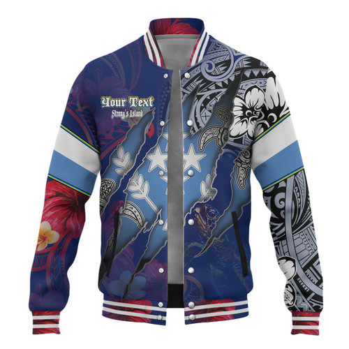 Kosrae Baseball Jacket Custom Kosraean Blood Inside Me Polynesian Sleeve Tattoo Tropical Blue