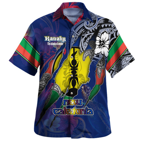 New Caledonia Hawaiian Shirt Custom New Caledonian Blood Inside Me Polynesian Sleeve Tattoo Tropical Blue