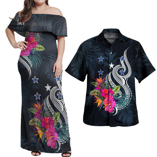 Gambier Islands Combo Off Shoulder Long Dress And Shirt Tropical Flower