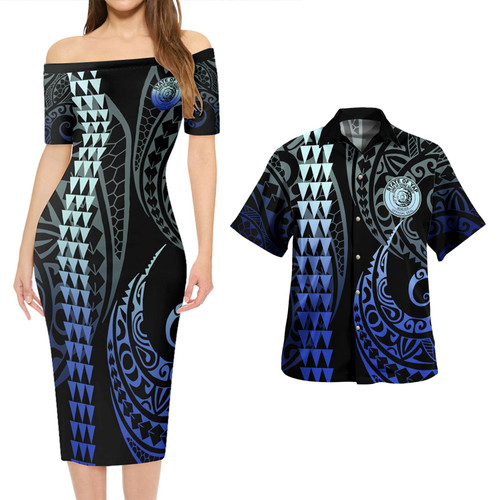 Yap State Combo Short Sleeve Dress And Shirt Kakau Style Gradient Blue
