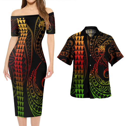 Solomon Islands Combo Short Sleeve Dress And Shirt Kakau Style Reggae