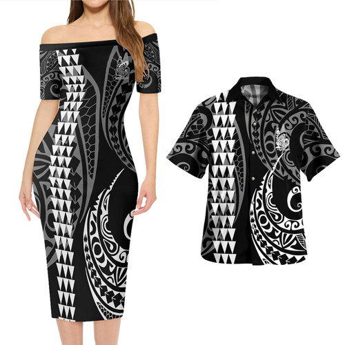 New Caledonia Combo Short Sleeve Dress And Shirt Kakau Style White