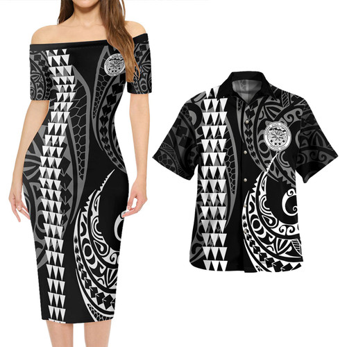 Kosrae Combo Short Sleeve Dress And Shirt Kakau Style White
