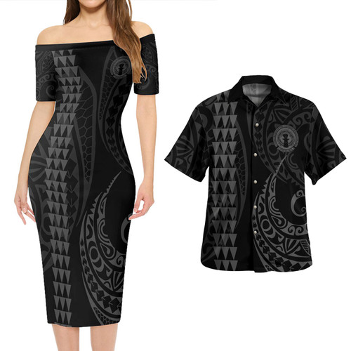 Northern Mariana Islands Combo Short Sleeve Dress And Shirt Kakau Style Grey